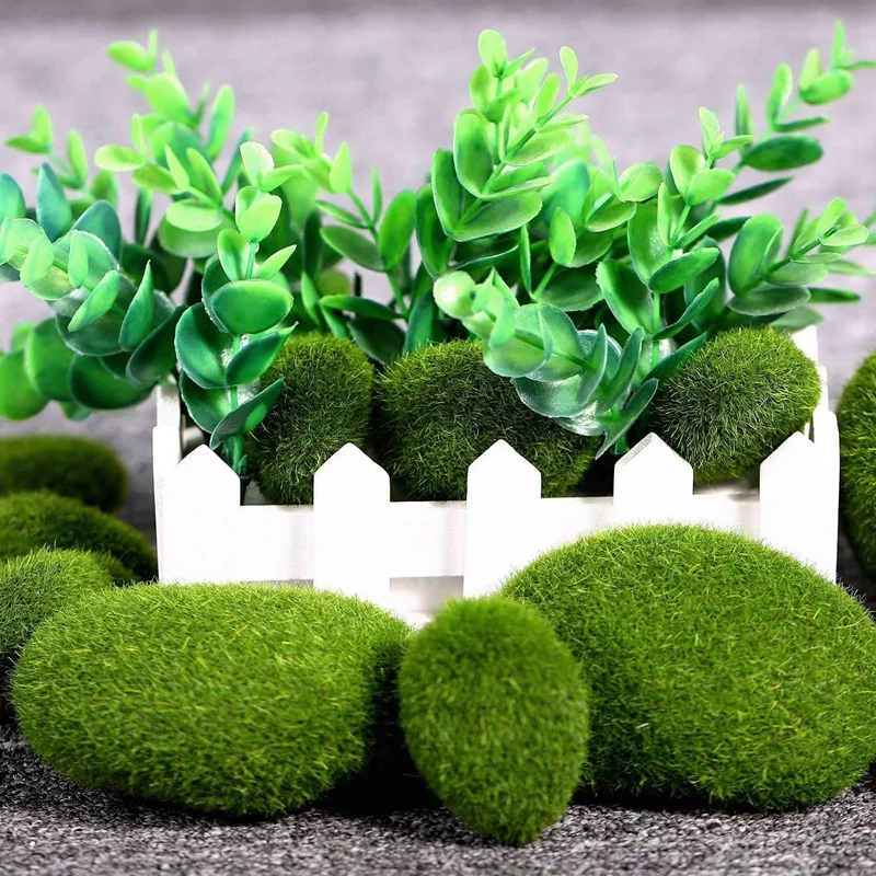 

22 Pieces 2 Sizes Artificial Moss Rocks Decorative Faux Green Moss Covered Stones