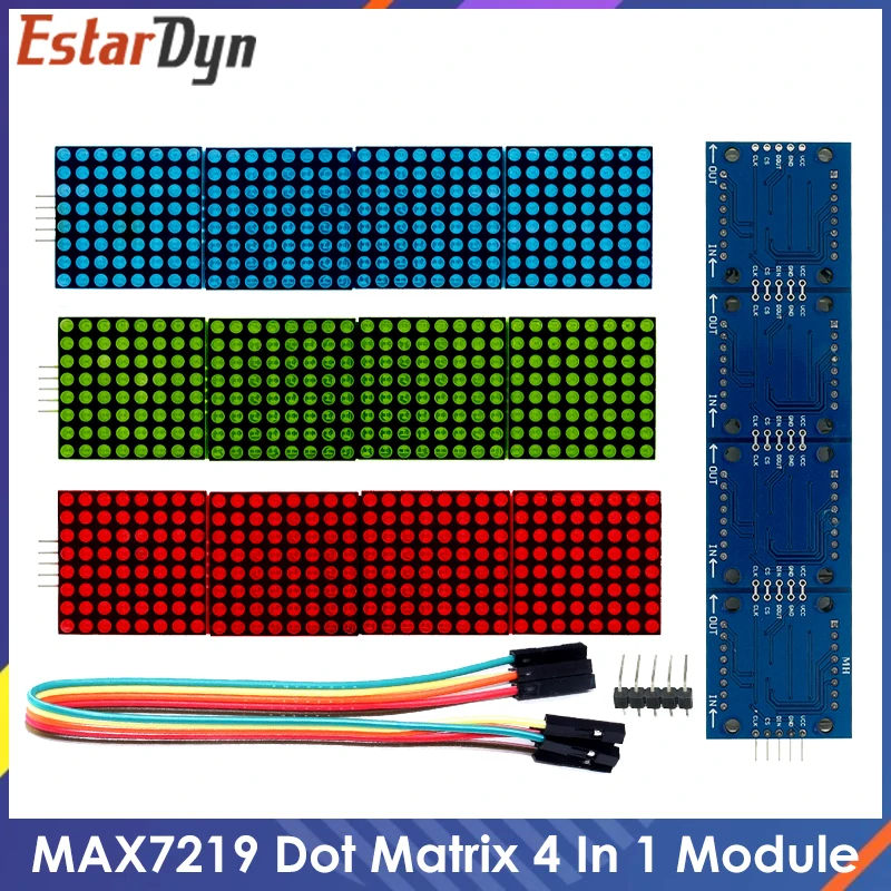 Модуль точечной матрицы MAX7219 для микроконтроллера Arduino 4 в одном дисплее с линией