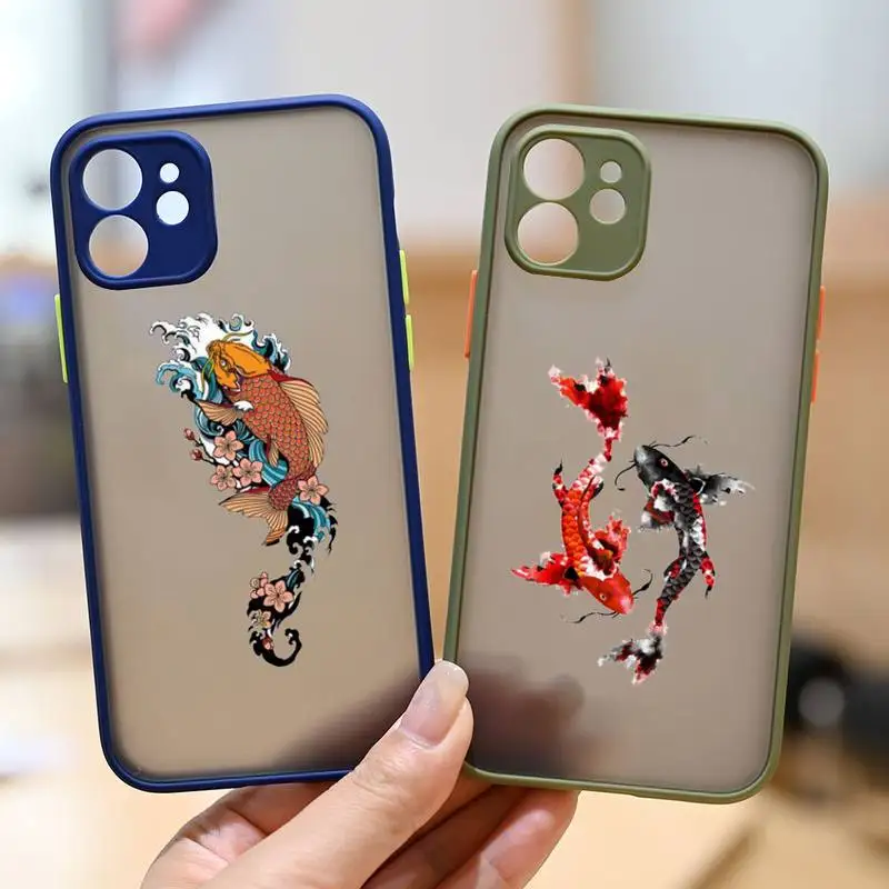 

Koi Animal Fish Phone Case for iphone 12 XS 11 pro max mini 7 8 6 6s plus SE2020 X XR Camera protection dark blue cases coque
