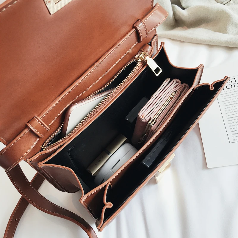 

European Vintage Fashion Female Square Bag 2020 New High quality PU Leather Women's Handbag Simple Casual Shoulder Messenger Bag