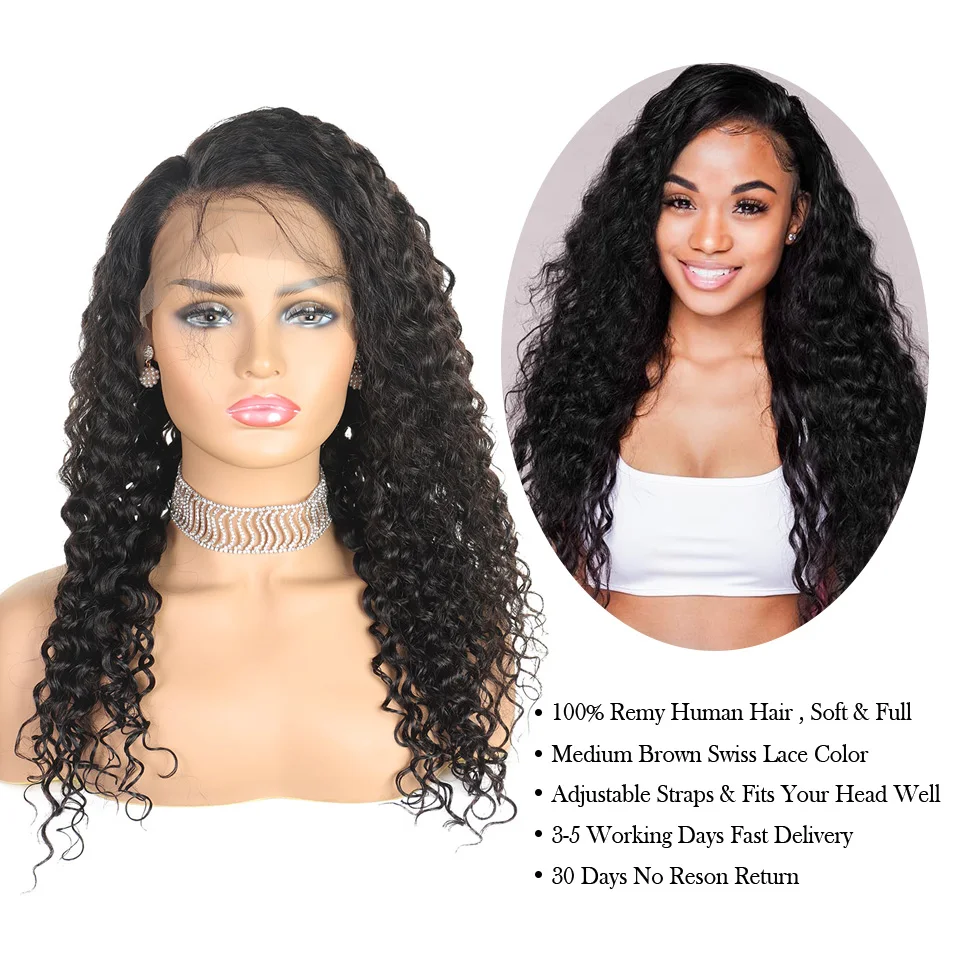 Meetu 4X4 Lace Closure Wig Malaysian Deep Wave Lace Front Wig Pre Plucked 180 Density Lace Front Wig 8-26" Remy Human Hair Wigs