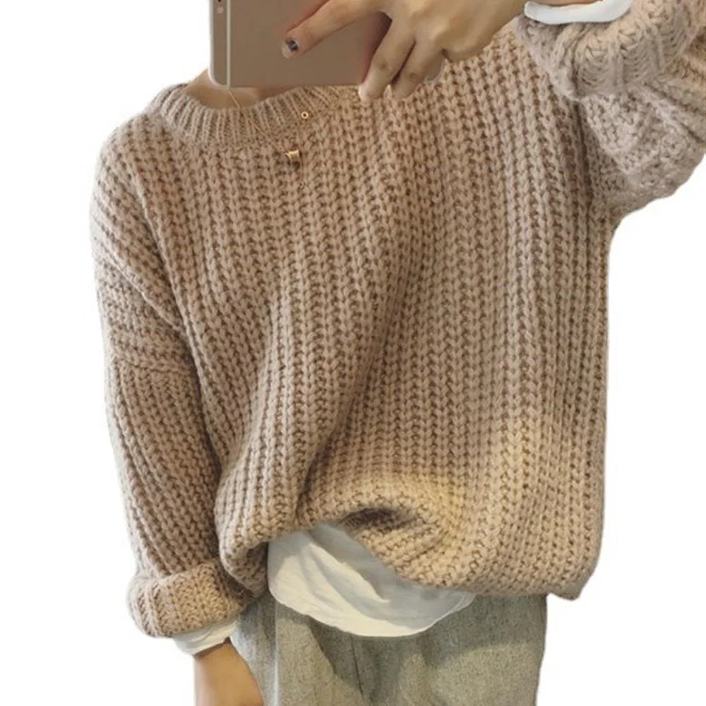 Женский объемный вязаный свитер с длинным рукавом мешковатый Повседневный