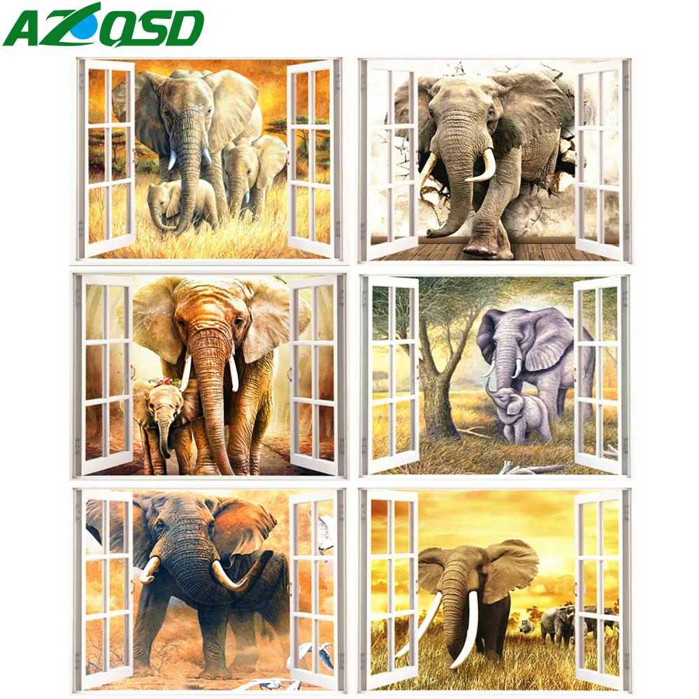 

AZQSD алмазов картина с изображением слона окна крест стежка Наборы полная квадратная Алмазная вышивка ручной работы животных Мозаика Декор для дома