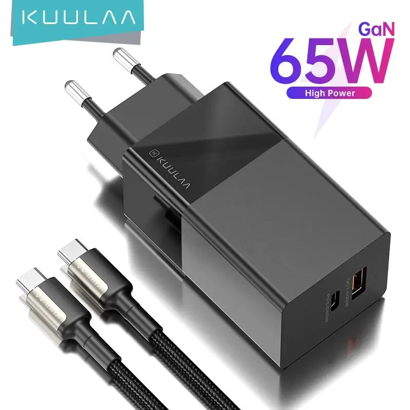 

65 Вт Быстрое зарядное устройство из нитрида галлия, зарядное устройство A + C с двумя портами, универсальное зарядное устройство USB Type C PD Qc 4,0