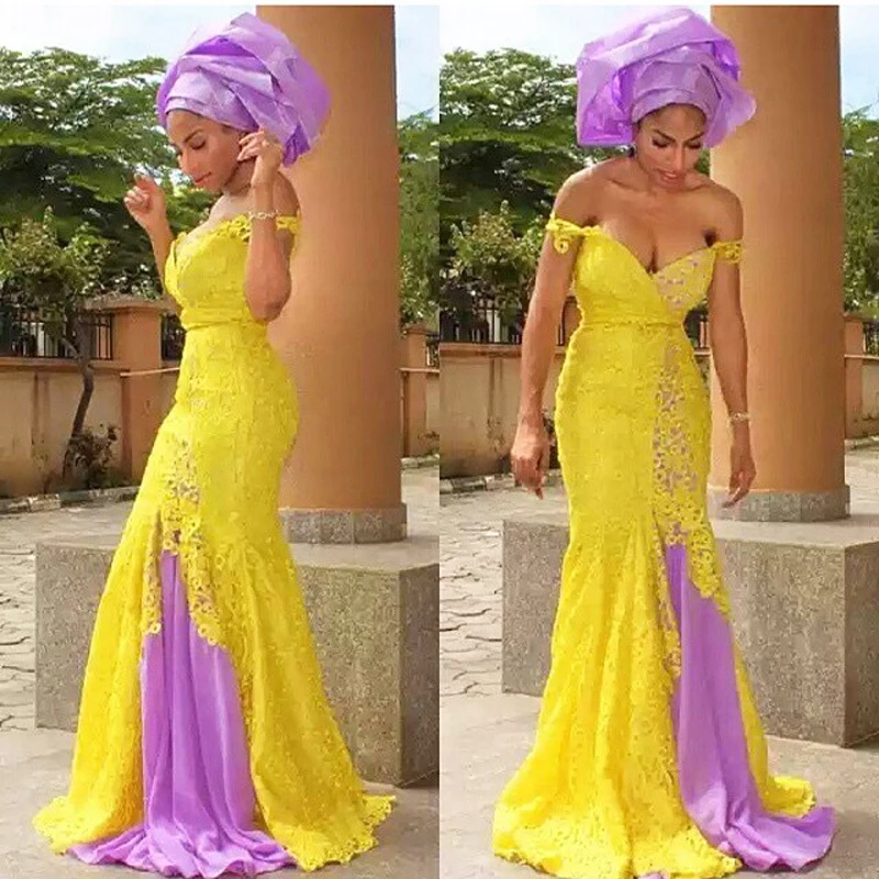 

Evening Dresses robe de soiree 2020 vestidos largos abendkleider Lace Formal Dress Mermaid Yellow Nigerian Evening Gowns Long