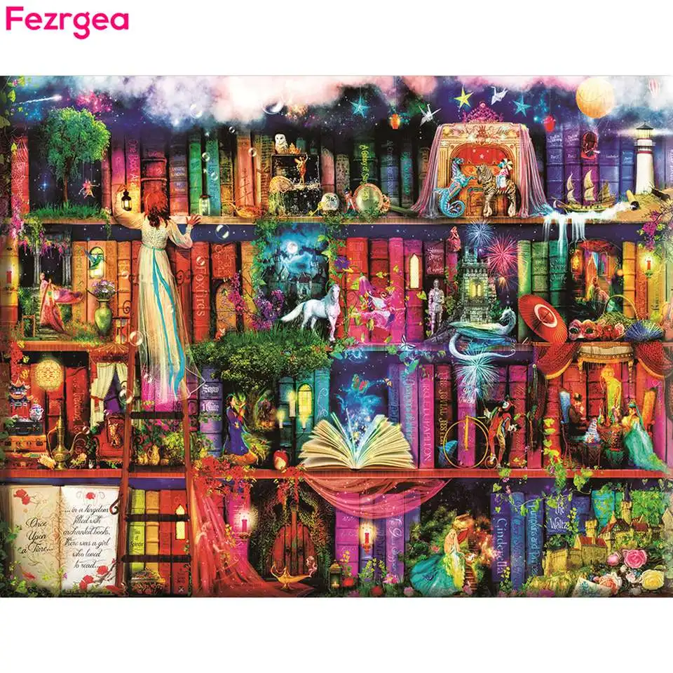 5D сделай сам алмазная вышивка книжная полка пейзаж полная вырезка квадратная