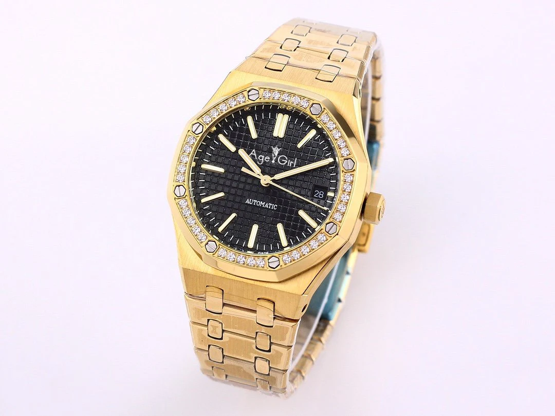 

Luxury Brand New Women Automatic Mechanical Watch Sapphire Stainless Steel Oaks Luminous 18K Yellow Gold Diamonds Bezel Royal