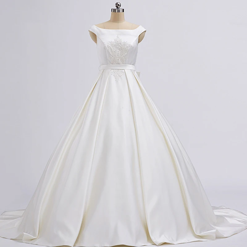 

Роскошные матовые мягкие атласные свадебные платья De Mariée трапециевидные платья без рукавов с объемной кружевной аппликацией и объемным ба...