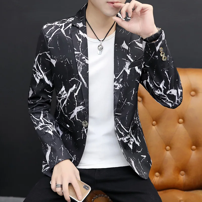 

2020 Men Autumn Camouflage Printed Suit Teenager Thin Handsome Slim Fit Cool Small Suit