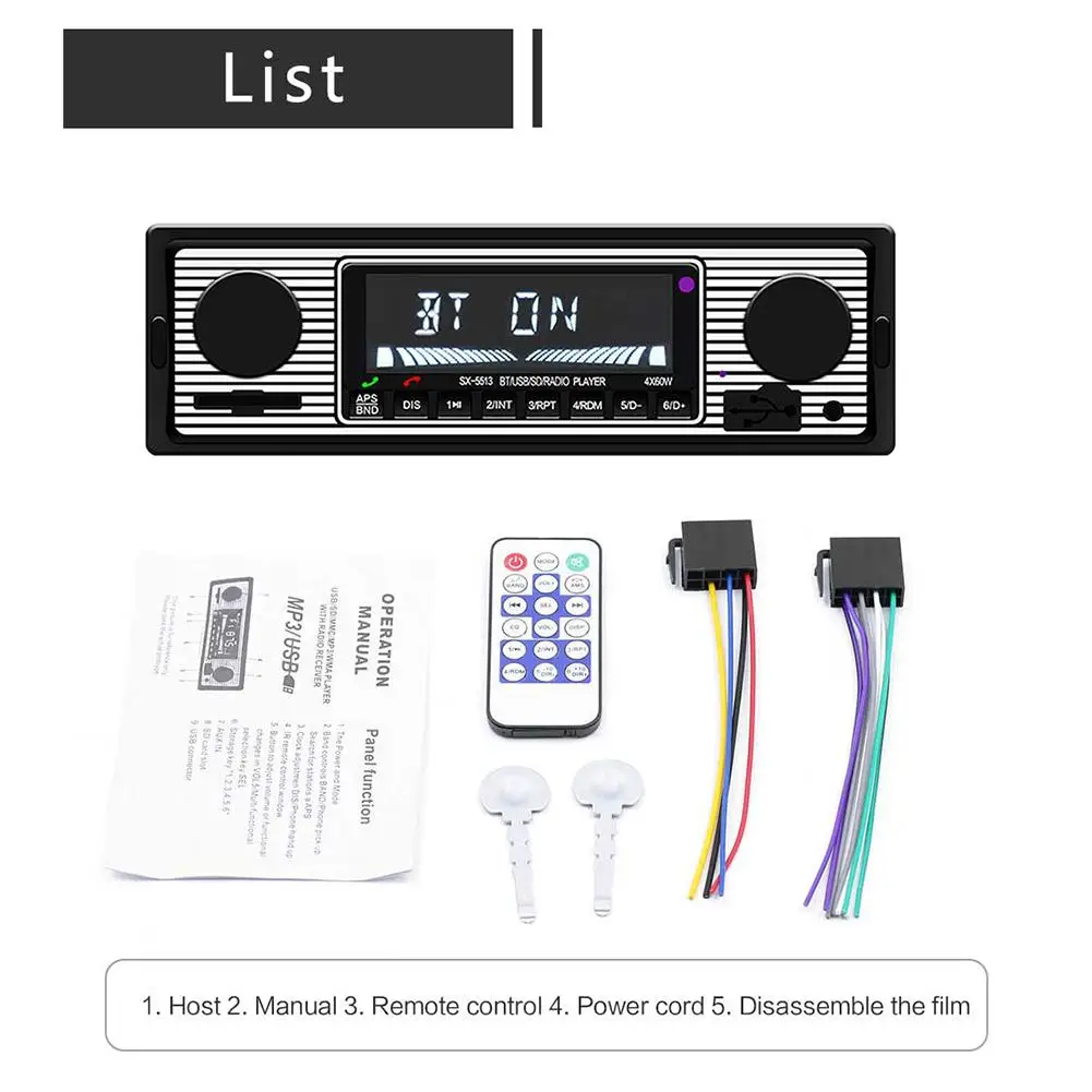 

Vintage Car Bluetooth FM Radio MP3 Music Player Hands-Free Call Support AUX U Disk Multi-play Voice Broadcast Stereo Audio