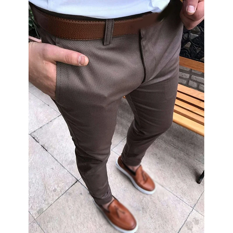 Мужские костюмные брюки с карманами узкие офисные повседневные на молнии