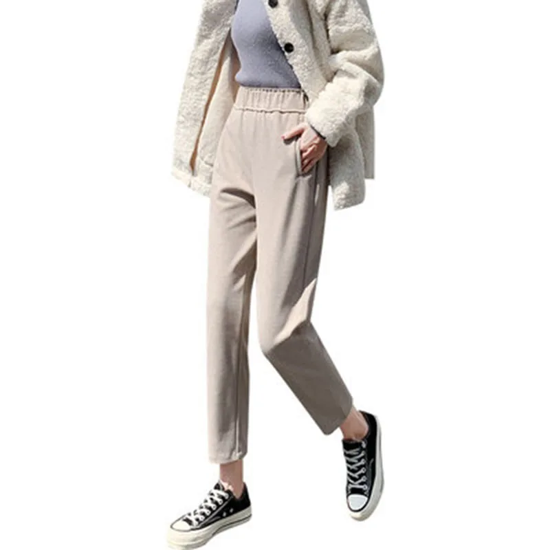 

High Quality 2021 Bomber Harem Pants Women Woolen Thick White Cargo Pants Winter for Girls Loose Caual Women's Trousers Spring