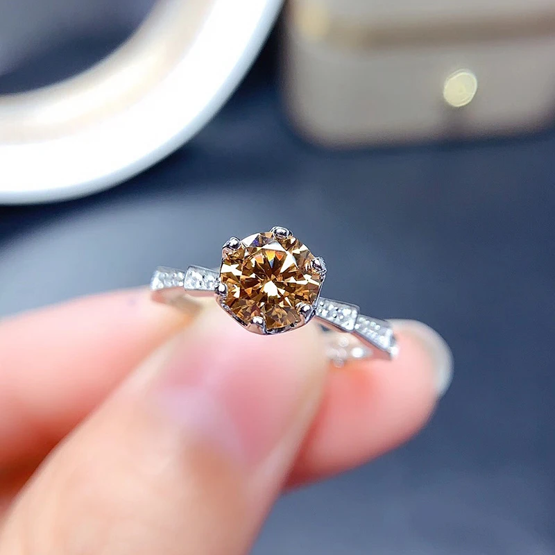 

MeiBaPJ 1 Carat Yellow Moissanite Diamond Trend Ring for Women 925 Sterling Silver Fine Wedding Jewelry