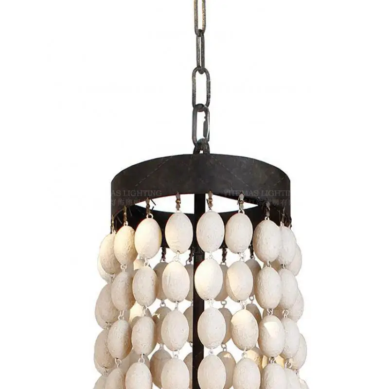 Деревенская люстра с 6 лампочками из белого дерева светильники бусинами