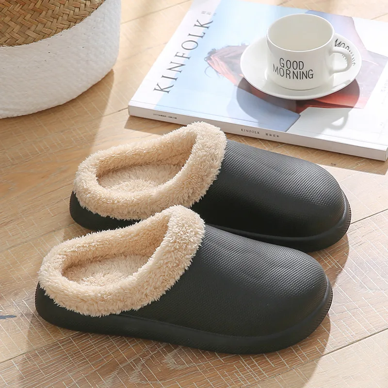 2021New Waterproof Cotton Slippers Warm Indoor Non-slip Plush Indoor Ladies Home CoupleThickBottom Slippers MenAutumn And Winter