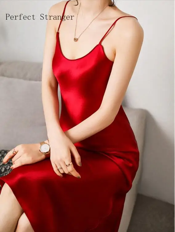 

Summer Satin Sleeveless Spaghetti Strap Straight Solid Luxury Shiny Sundress Sexy Imitation Silk Women Dress Plus Size S-4XL