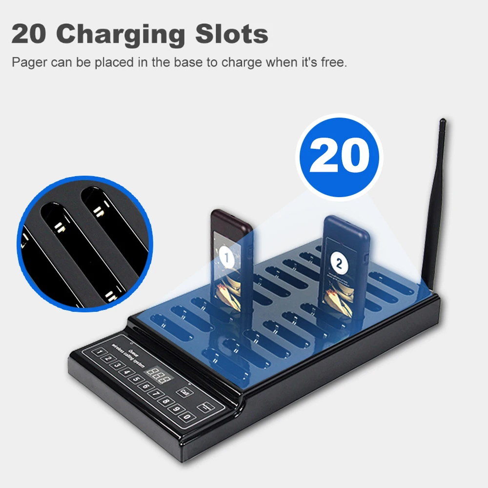 

Wireless Calling System Restaurant Pager System Vibration Buzzer System with 20 Pagers for Restaurant Church Clinic Nursery