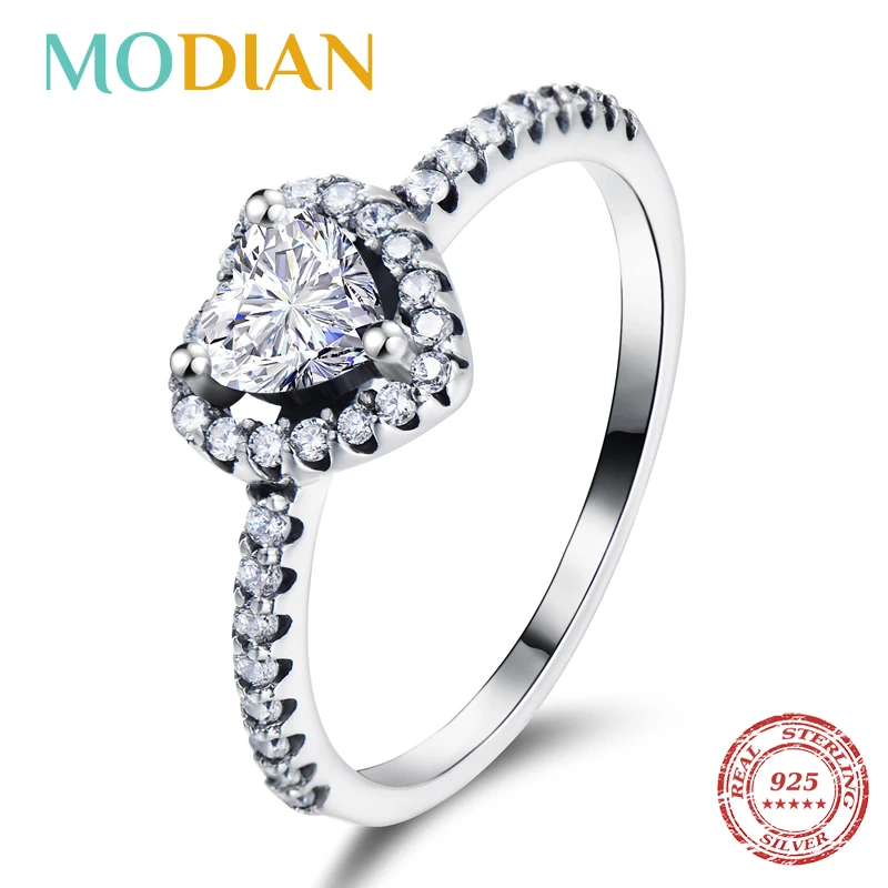 

Modian Exquisite 925 Sterling Silver Vintage Hearts AAA Clear CZ Finger Rings for Women Luxury Wedding Statement Jewelry Bijoux
