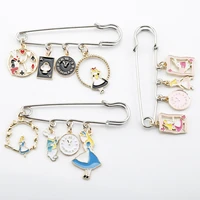 disney creative fashion alice swing pin playing card clock rabbit metal badge brooch ladies collar bag with jewelry gift