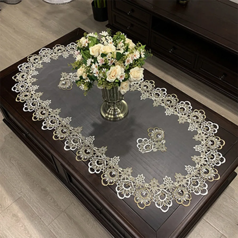 

Oval Lace Tablecloth Dinning Table Cover Runner European Embroidered Table Mat Yarn Flower Fabric Living Room Wedding Decoration