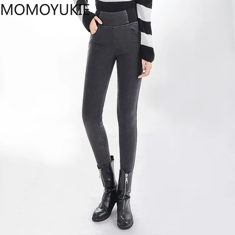 Для мамы Повседневные плотные джинсовые штаны теплые размера плюс женские