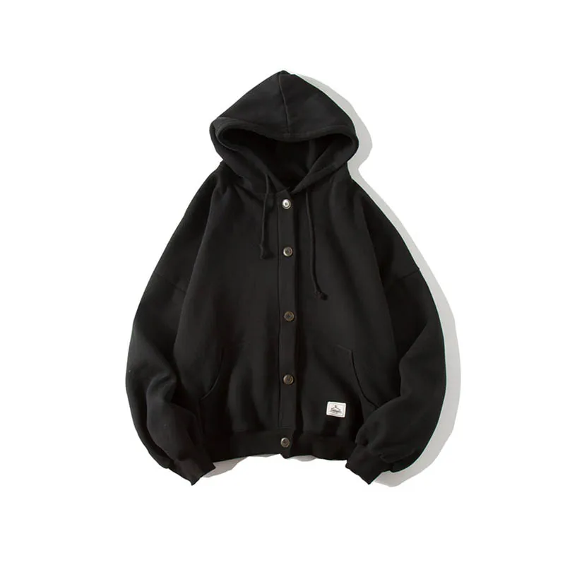 

Casual Cotton Hooded Spring Autumn Korean Style Hip Hop Hoodies Sweatshirts Men Buttons Student Loose Japanese Streetwear Coat