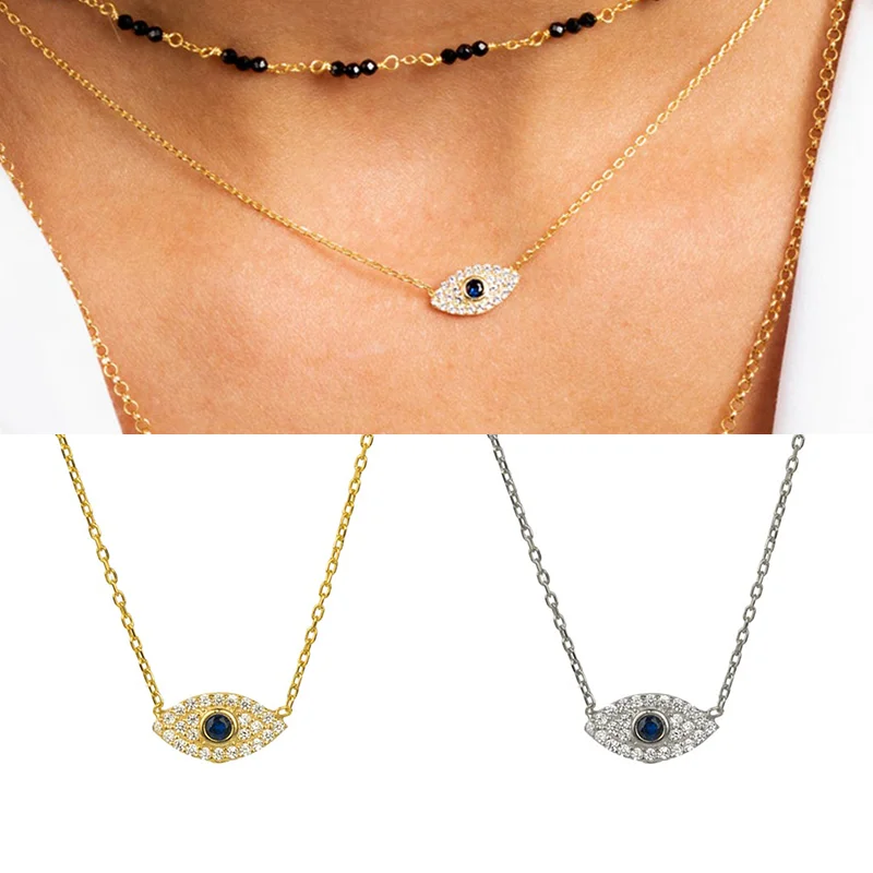 

925 Sterling Silver Chain Necklace Zircon Devil's Eye Black Crystal Necklace Only For Women Customized Fashion Gorgeous Jewelry
