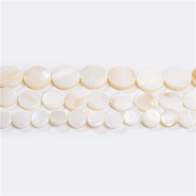 

15'' Freshwater Round Shell Loose Beads Jewelry Findings Handmade DIY Flat Round White Shell Beads Accessories 8mm/9mm/12mm