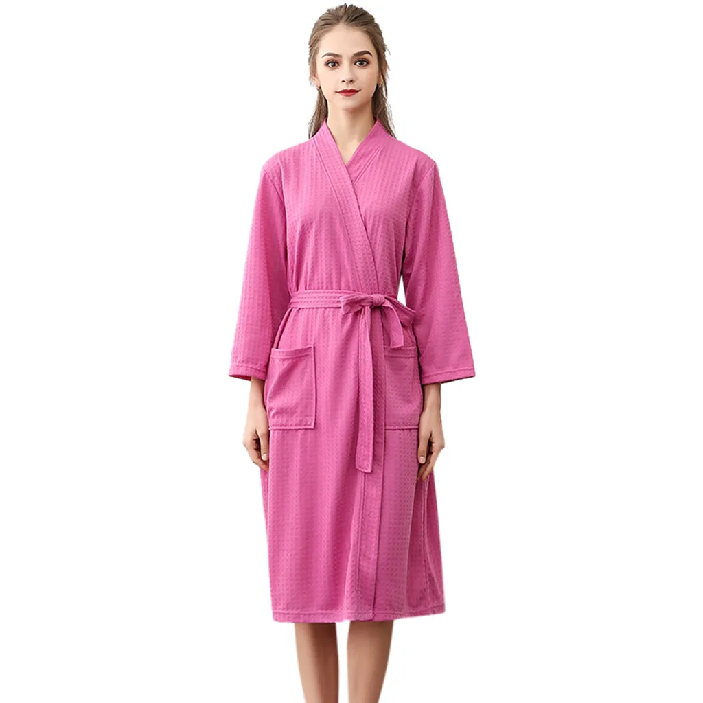 waffle bathrobe solid sleepwear Robe men women autumn winter pajamas long robes Unisex Breathable Home Clothes d90808 | Женская одежда