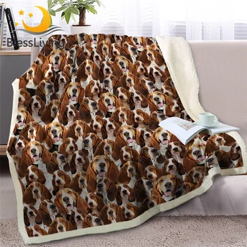 BlessLiving Basset Hound Throw Blanket on Bed 3D Dog Animal Sherpa Fleece Blanket Springer Spaniel Bedspreads Brown Thin Quilt 1