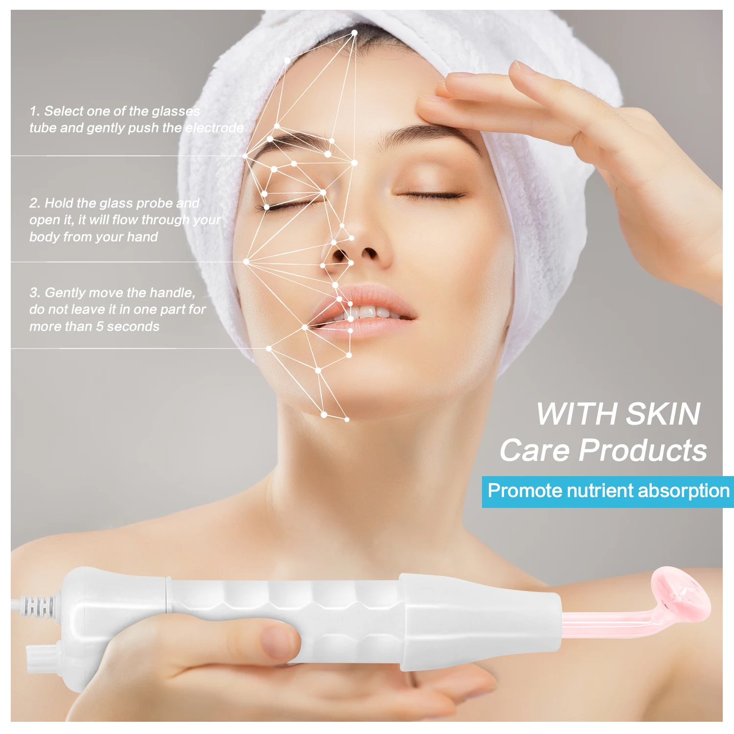 

High Frequency Electrotherapy Wand Glass Tube with 4 Replacements Spot Acne Remover Facial Skin Spa Care Tools for Women Skin