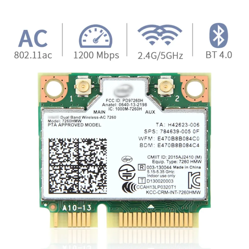 5 шт. 1200 Мбит/с мини PCIe беспроводная сетевая карта Двухдиапазонная 802.11AC для Intel7260
