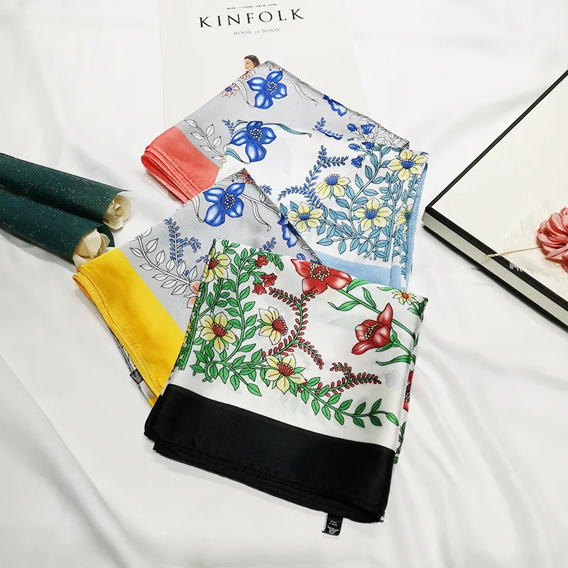 2020 70x70 Flower floral Multipurpose women Silk twill scarf Satin square tie Hairband ladies foulard femme towel bufanda shawl |