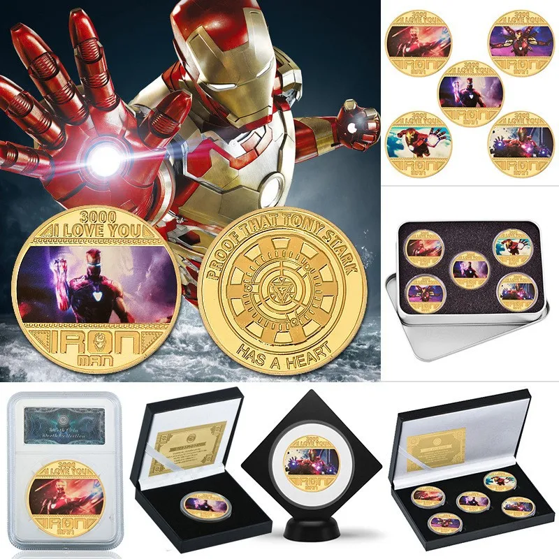 

Kawaii Anime Marvel Iron Man Commemorative Coins Funny Toys Animation Peripheral Collection Commemorative Badge Kids Toys Gift