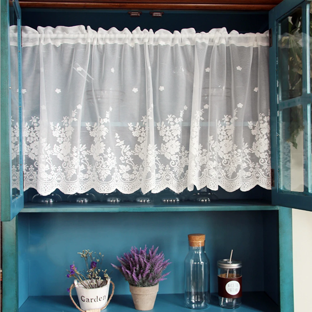 Korean Short Tulle Curtains for Kitchen Finished White Floating Tulle Sheer Yarn Curtain Rod Pocket  Rural Lace Yarn ZH024&B