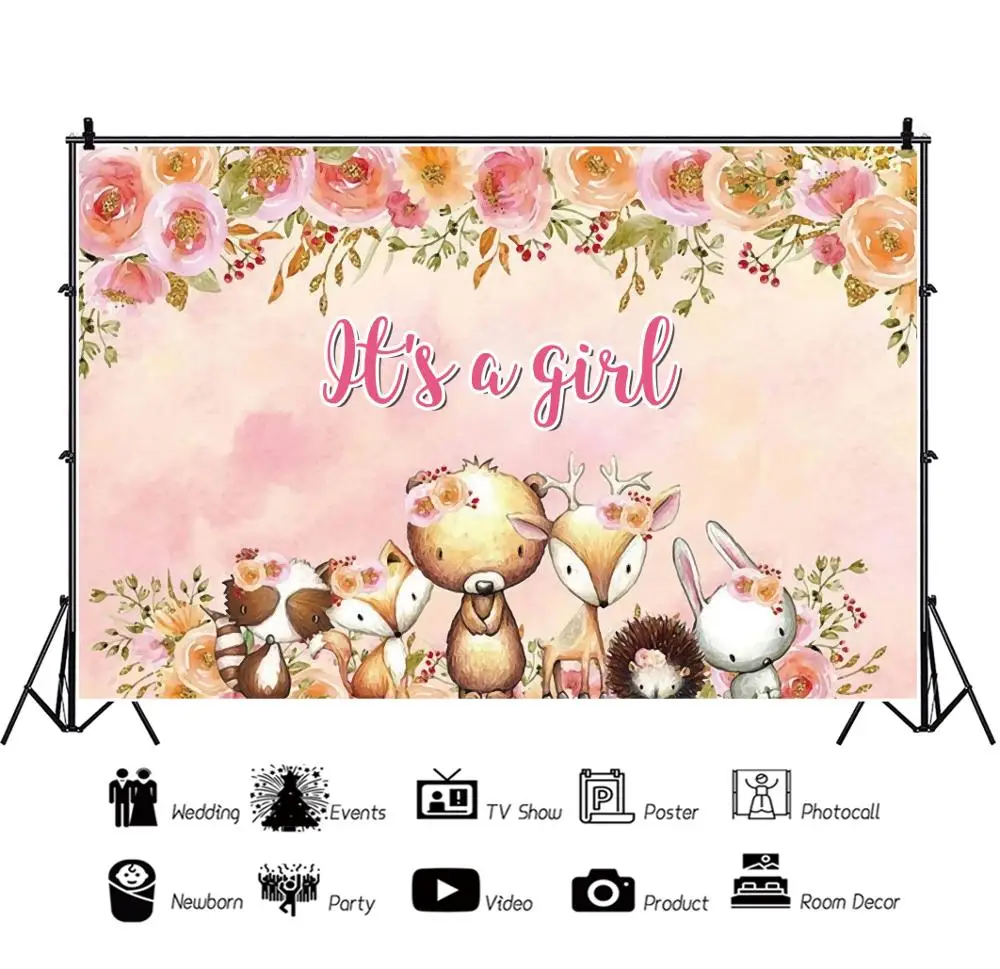 Виниловый фон для фотосъемки новорожденных в день рождения с изображением диких