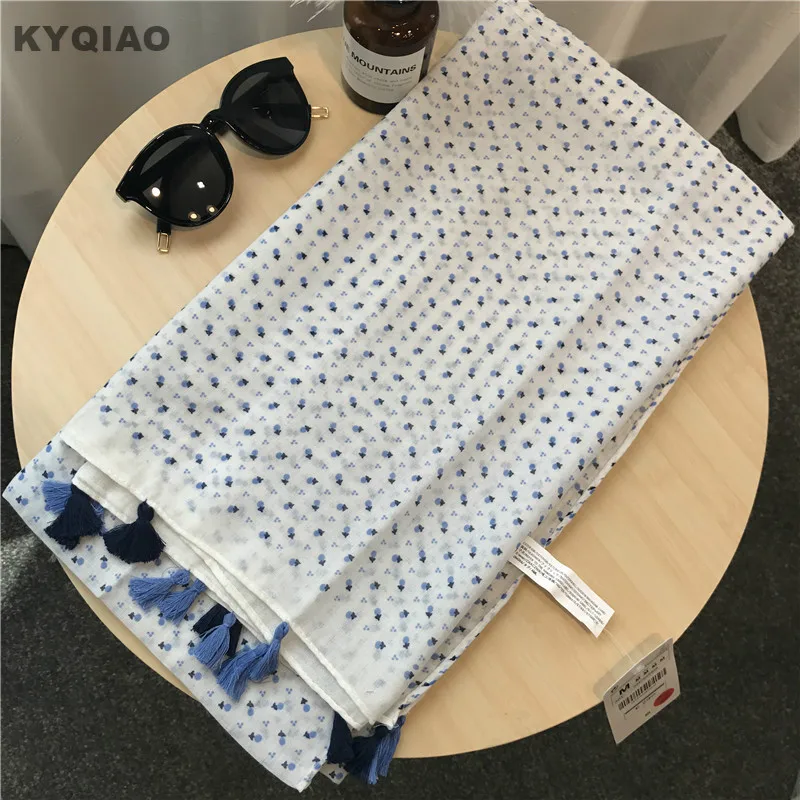 KYQIAO Для женщин в этническом стиле головной платок женский Осень-весна в японском стиле свежий сладкий длинное шерстяное пальто с принтом, с кисточками, шарф, кашне