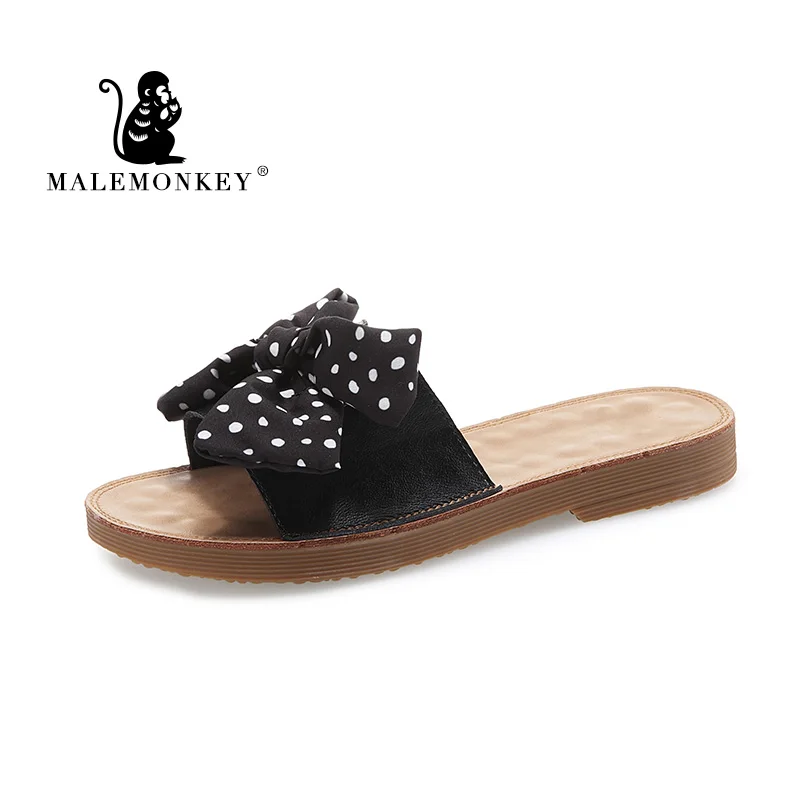 Женские летние сандалии с бантиком Домашние шлепанцы пляжные Новая модная