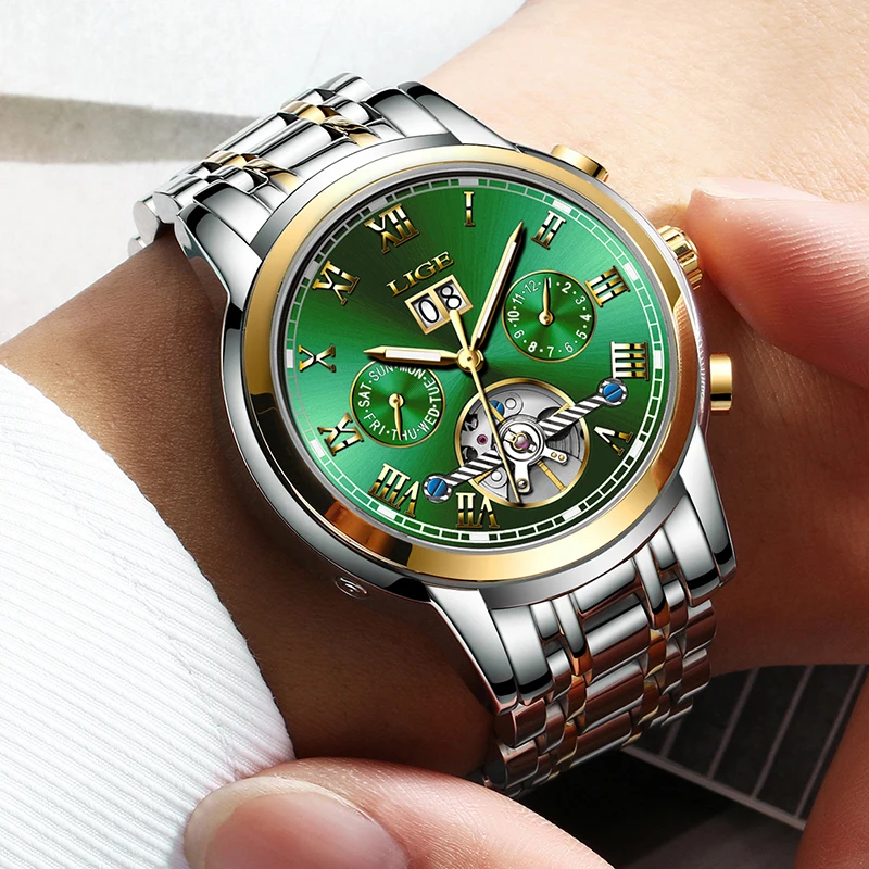 Часы наручные LIGE Мужские автоматические брендовые роскошные механические