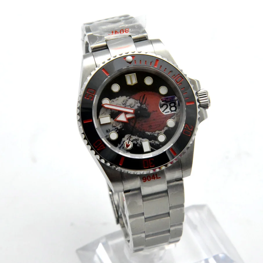 

Kanagawa Surfing Automatic movement sterile men's automatic mechanical watch stainless steel strap blue ceramic ring hair 27