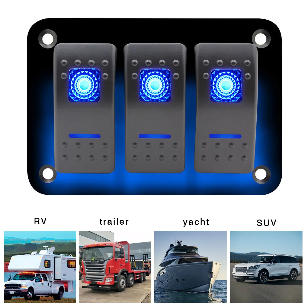 

Car RV Boat Headlight Fog Light Rocker Switch 3-gang Flame Retardant On/Off Control Panel Toggle Switch