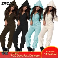 wholesale bulk items lots hipster womens sporty full length jumpsuit active wear zipper up hooded long sleeve loose bodysuits