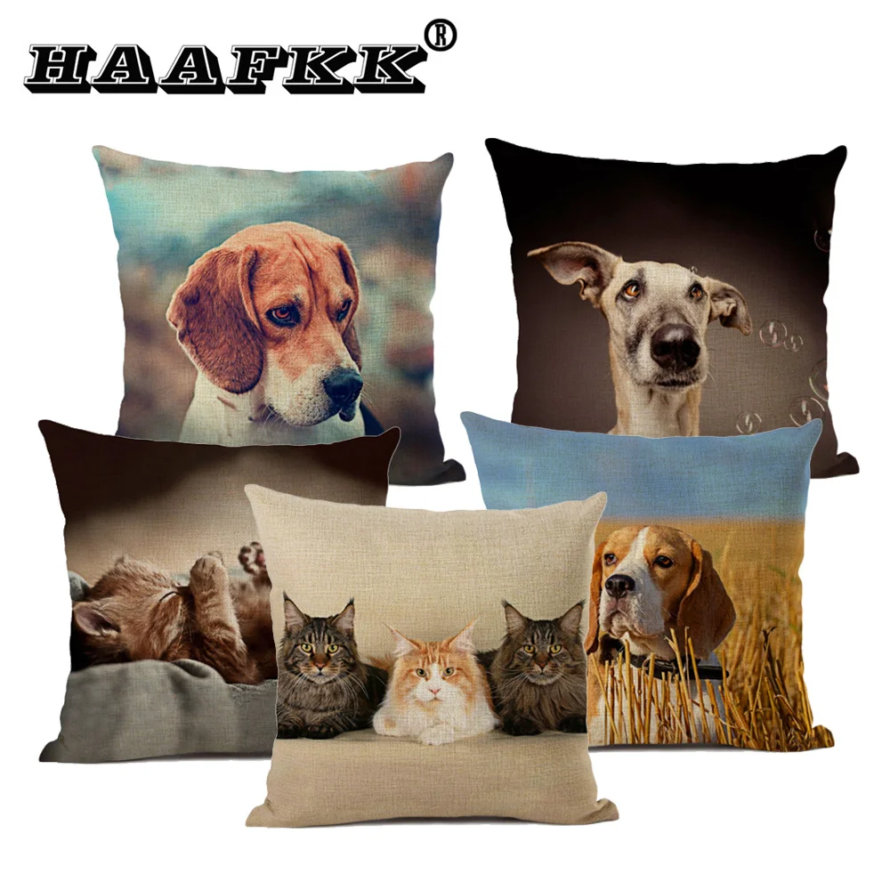Наволочка с изображением животных подушка рисунком милой собаки и кошки 45x45 см