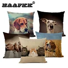 Наволочка с изображением животных, подушка с рисунком милой собаки и кошки 45x45 см, льняная подушка, украшение для гостиной, дивана, детская Подарочная подушка