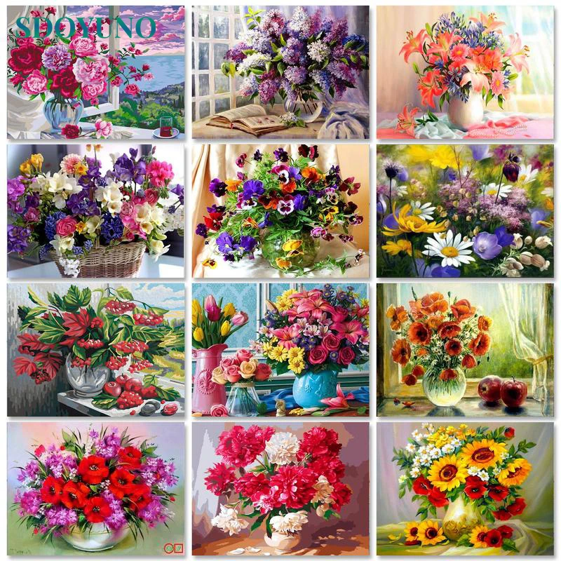 

SDOYUNO Paint By Numbers Kits On Canvas Flowers DIY Frame 60x75cm Oil Painting By Numbers Home Decor Wall Art Unique Gift