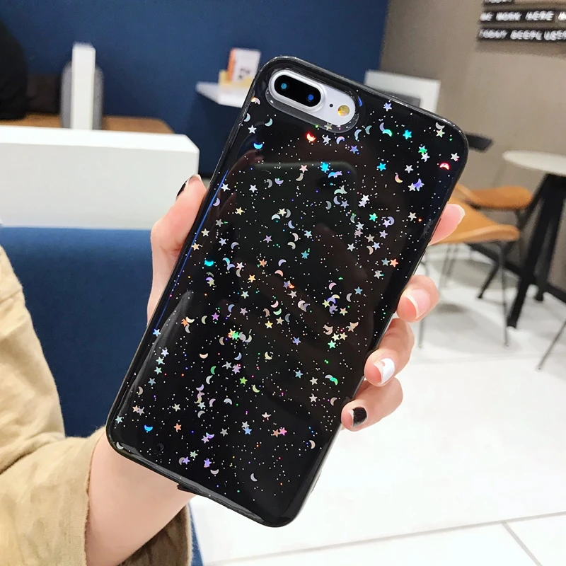Блестящий гелевый Чехол из ТПУ для телефона Iphone 6 6S 7 8 plus чехол со звездами луной