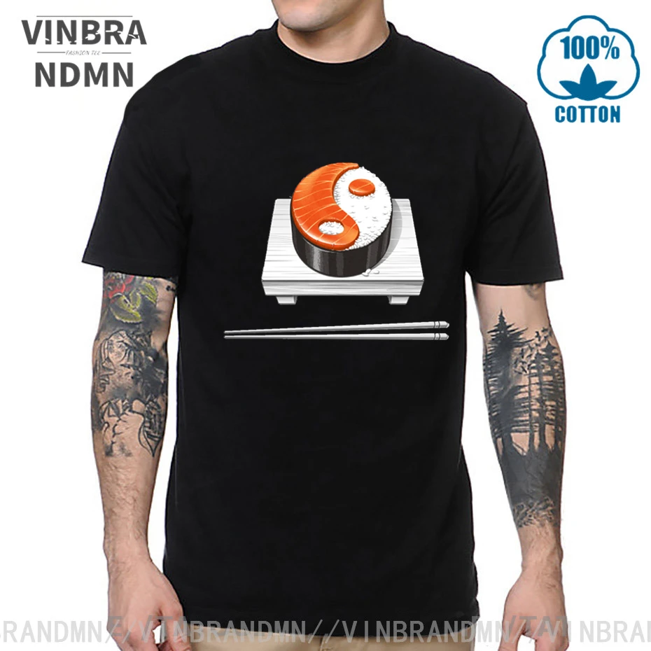 Забавная футболка с японской едой суши Инь Янь Мужская в китайском стиле тайчи