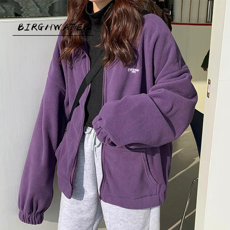 

Zipper ladies winter high quality fashion Harajuku style long sleeve fleece large round neck hoodie hooded sweatshirt wholesale