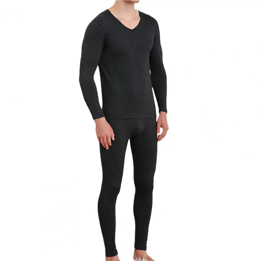 

Underwear Suit Solid Color Warm Seamless V Neck Tight Home Suit for Autumn