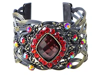 brass tone antique inspired ruby red big diamond shape crystal filigree bangle cuff bracelet